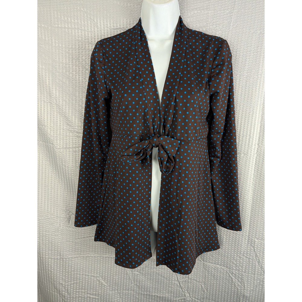 Antthony Original Polka Dot Tie Front Cardigan Jacket Brown‎ Blue XS Made in USA